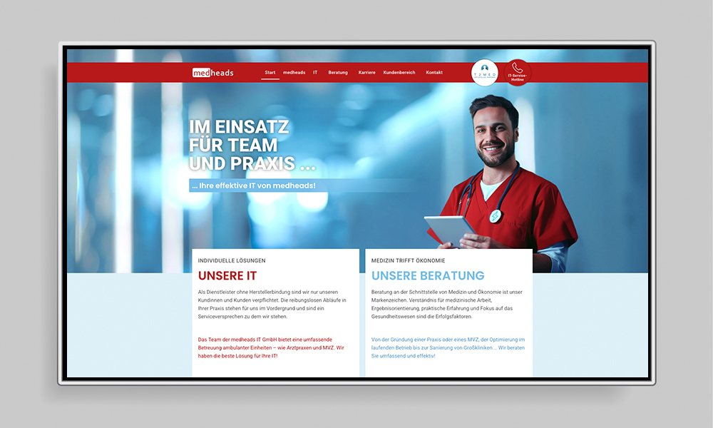 Webdesign von TAG EINS für die medheads IT GmbH